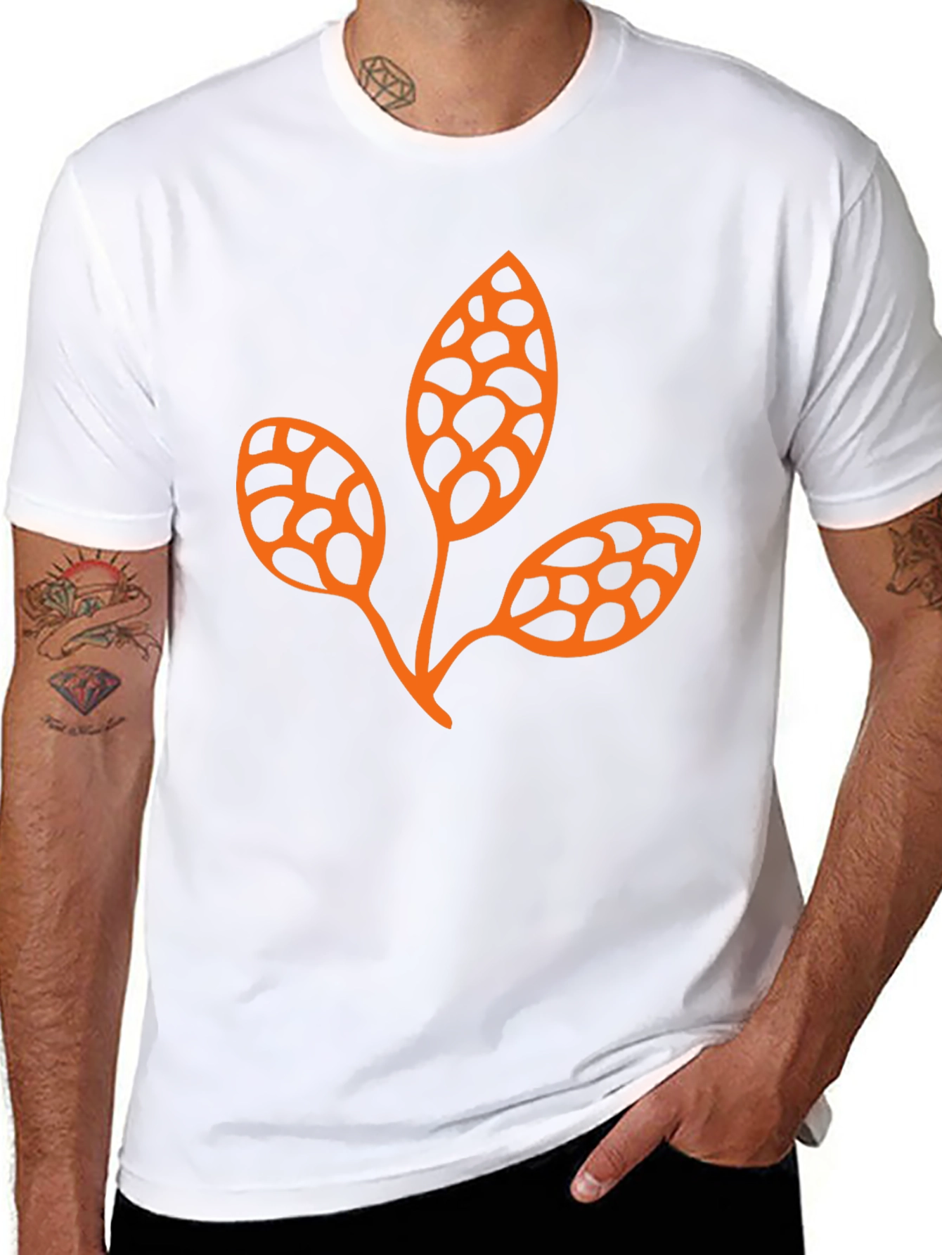 Trendy Black Tee with Unique Leaf Design