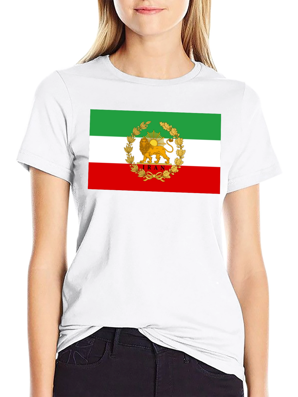 Iran Flag Lion and Sun Graphic Tee - Black