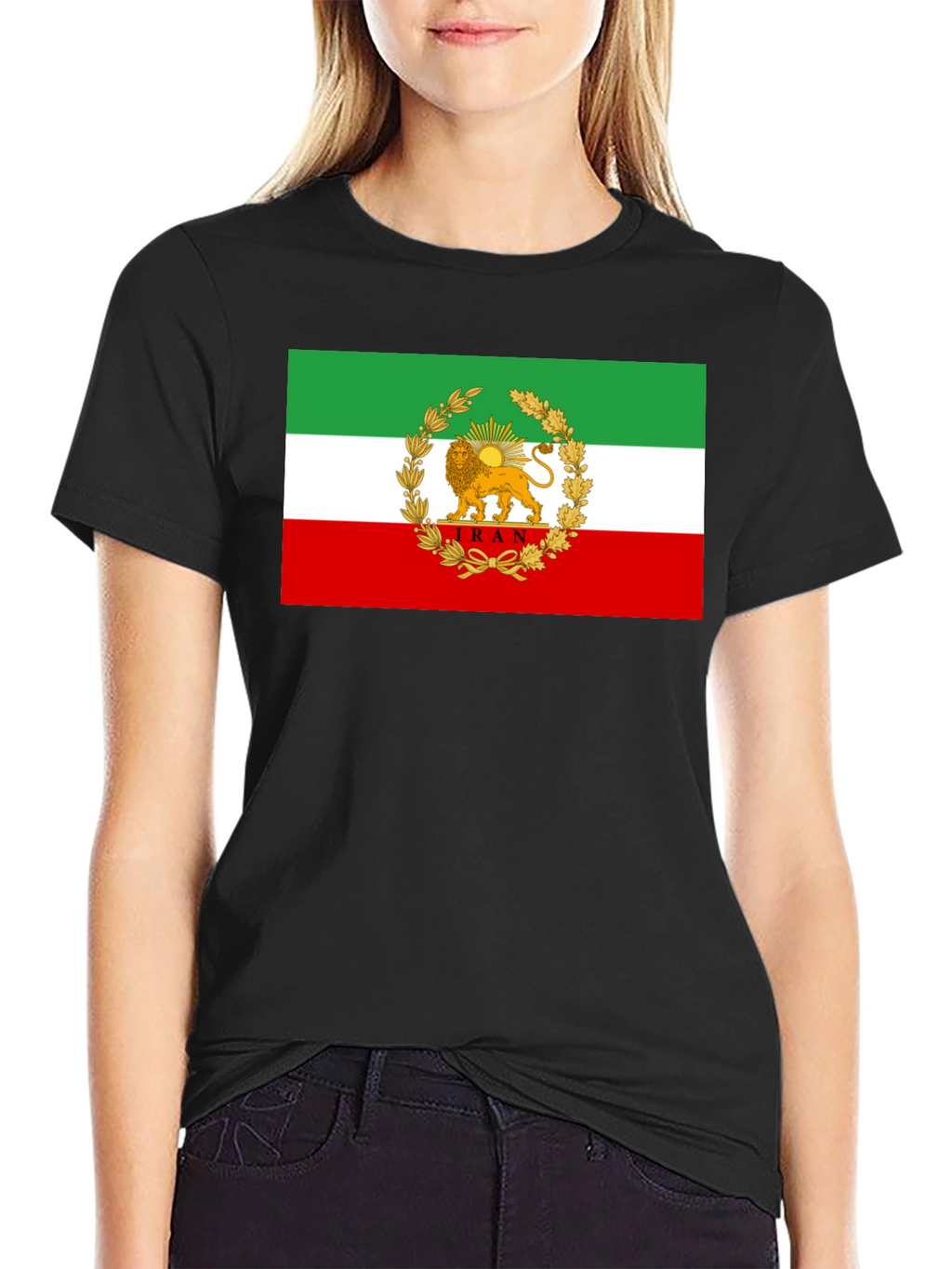 Iran Flag Lion and Sun Graphic Tee - Black