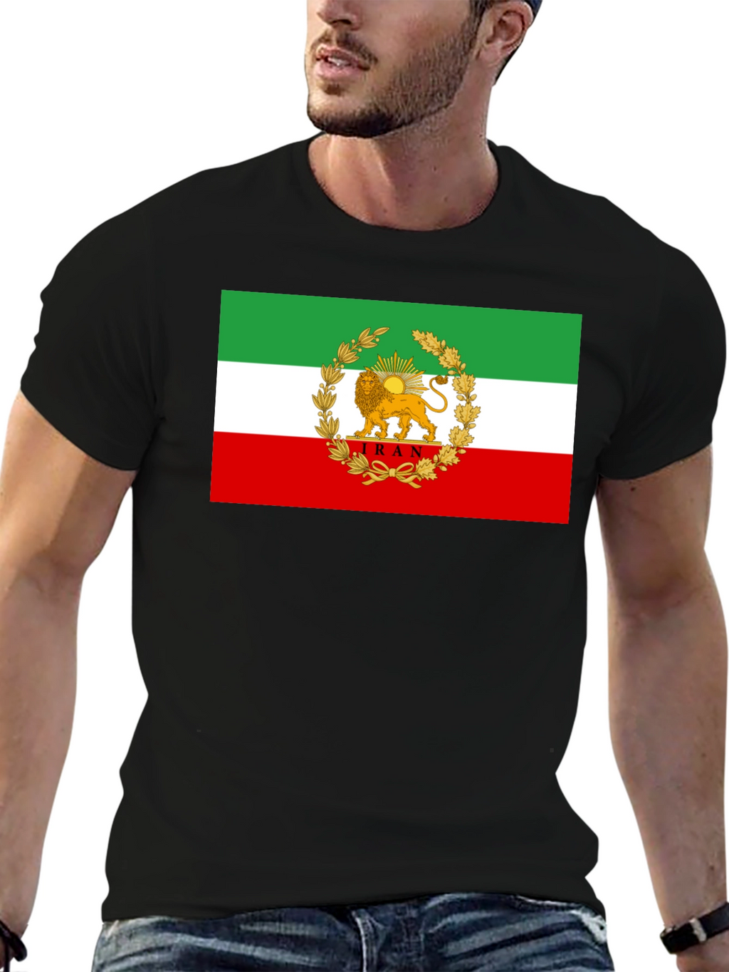 Iran Flag Lion and Sun Graphic Tee - Black