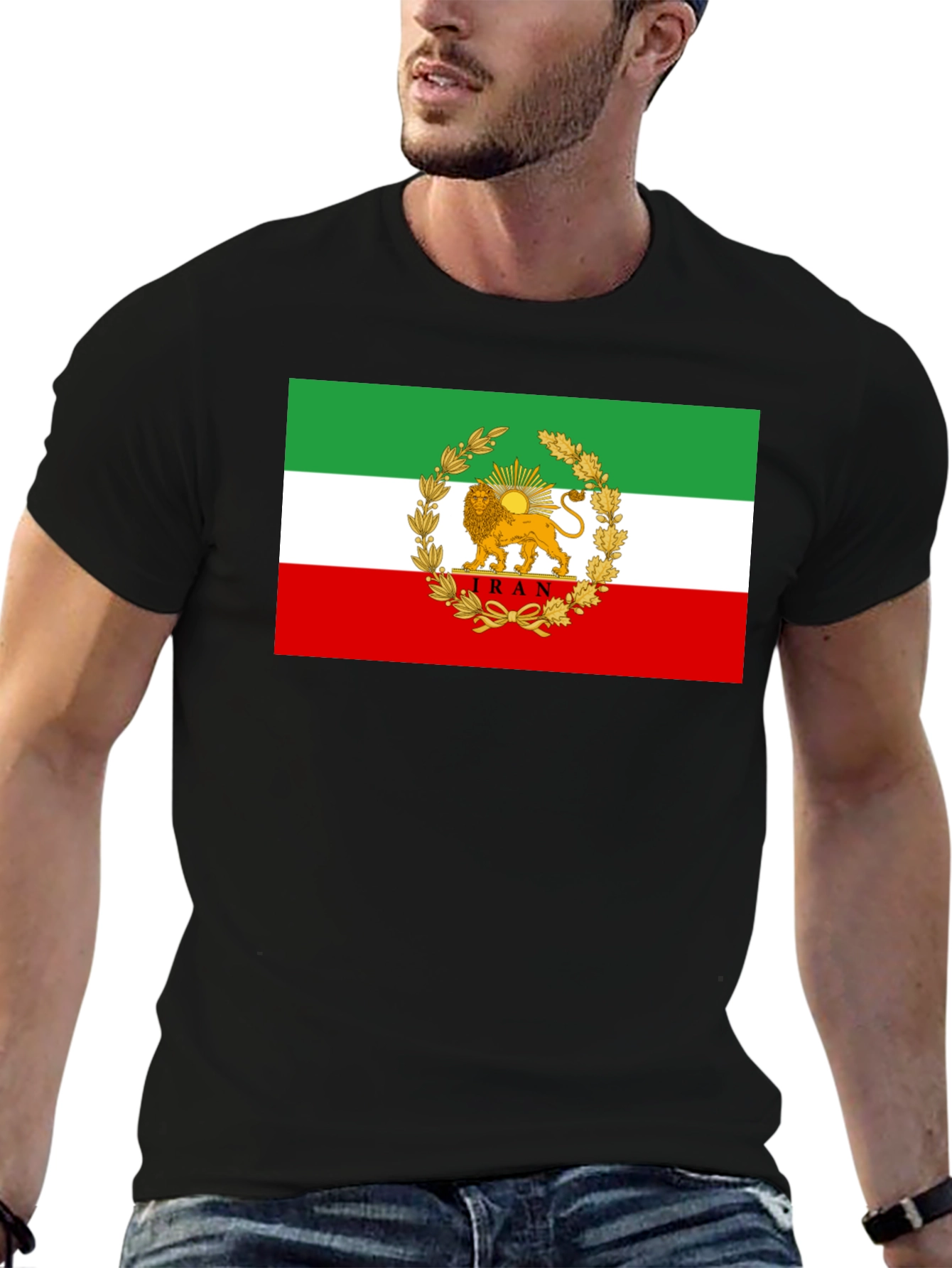 Iran Flag Lion and Sun Graphic Tee - Black