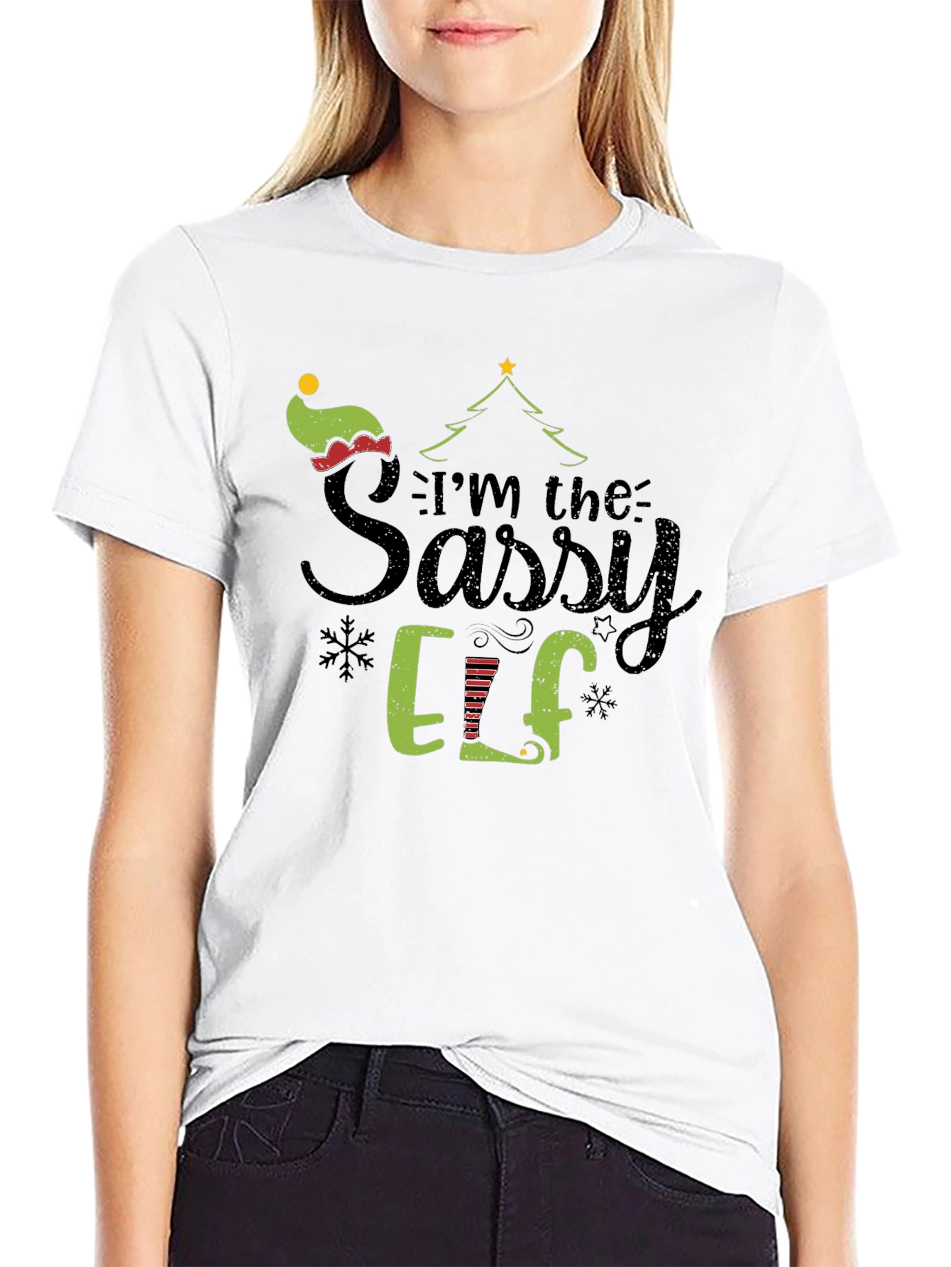 Sassy Elf Christmas Graphic Tee Shirt