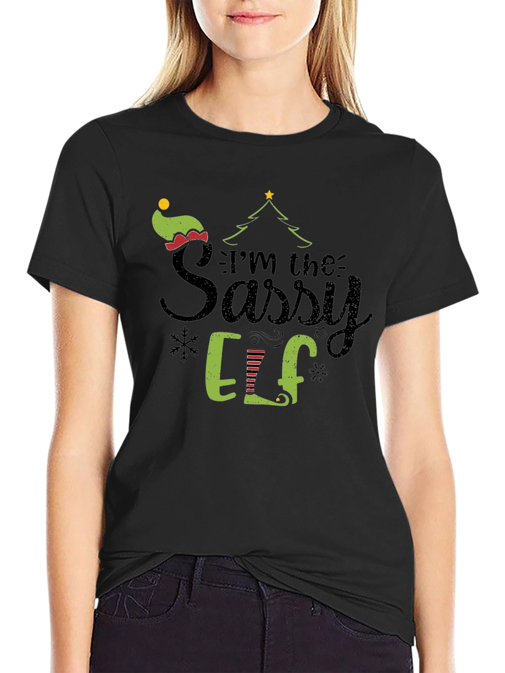Sassy Elf Christmas Graphic Tee Shirt