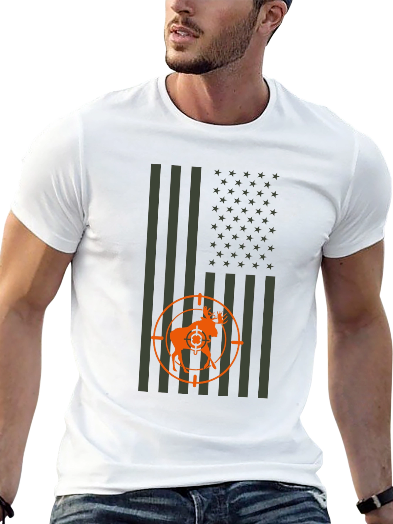 Hunting Moose Flag Graphic Tee