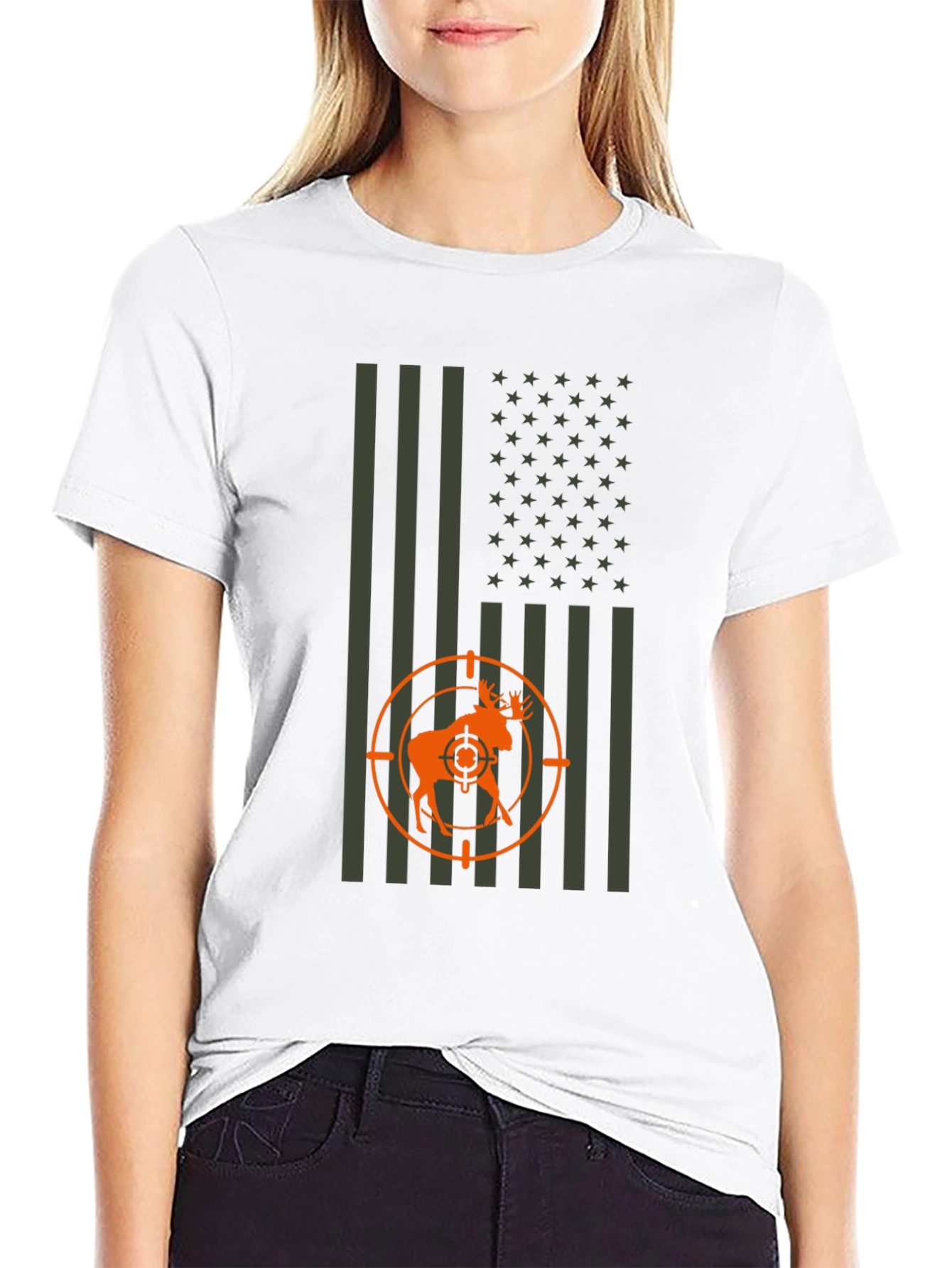 Hunting Moose Flag Graphic Tee
