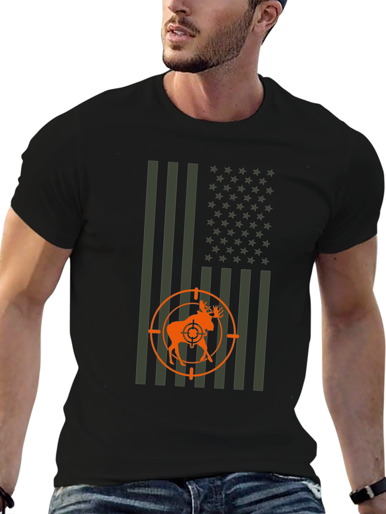 Hunting Moose Flag Graphic Tee