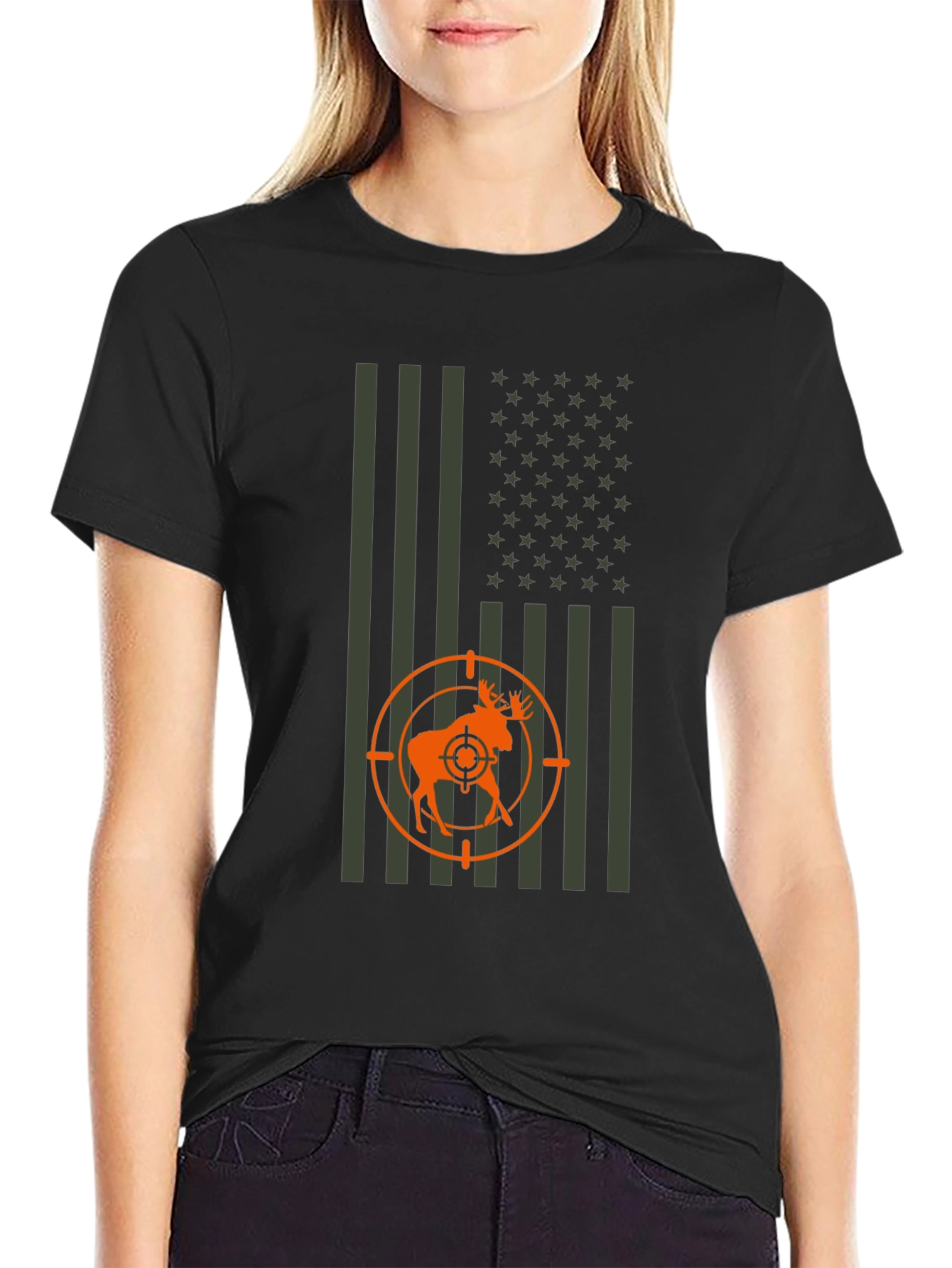 Hunting Moose Flag Graphic Tee