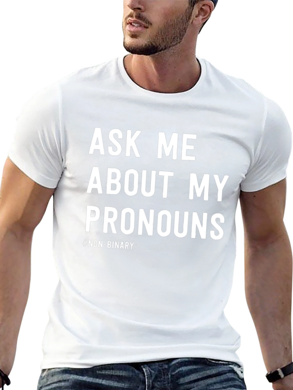 Ask Me About My Pronouns T-Shirt - Non-Binary Pride