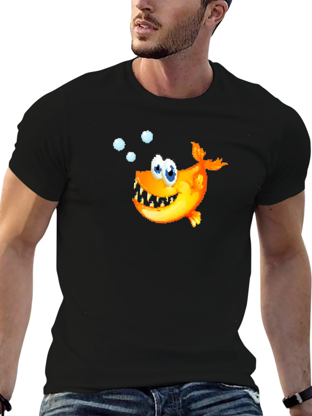 Cartoon Fish Graphic Black T-Shirt