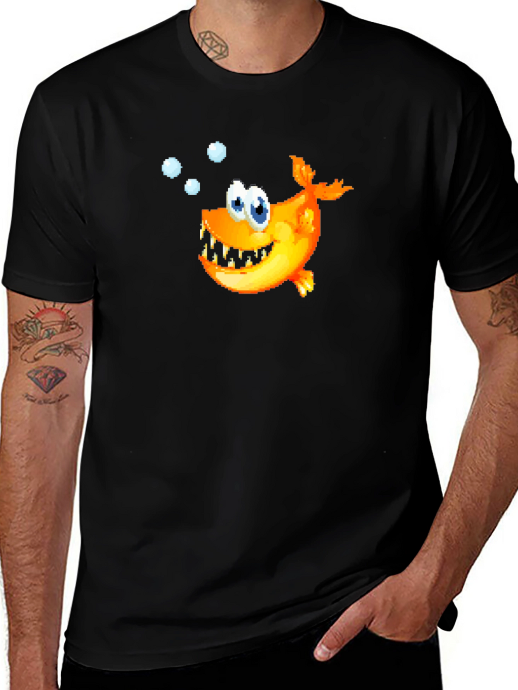 Cartoon Fish Graphic Black T-Shirt