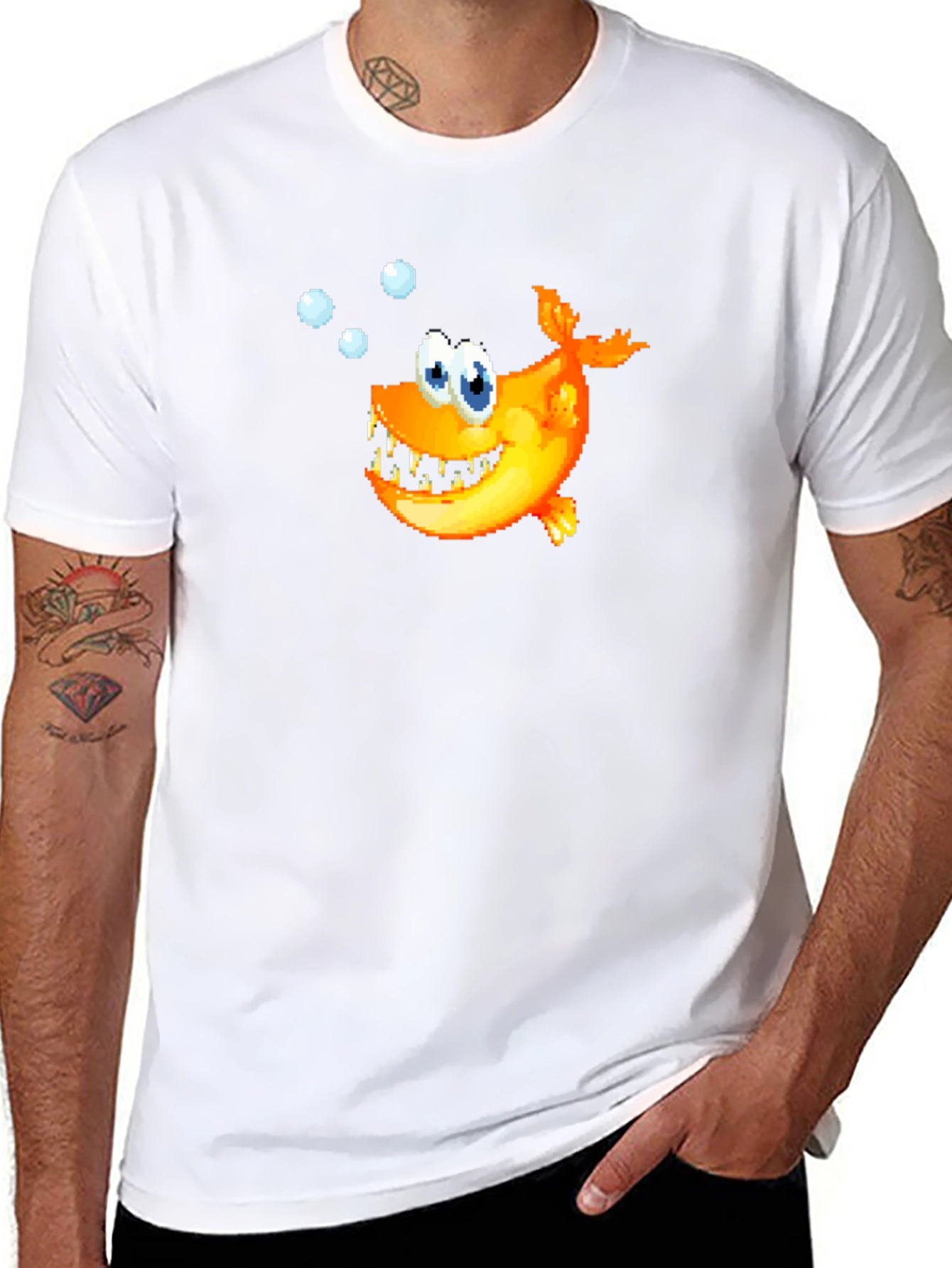 Cartoon Fish Graphic Black T-Shirt