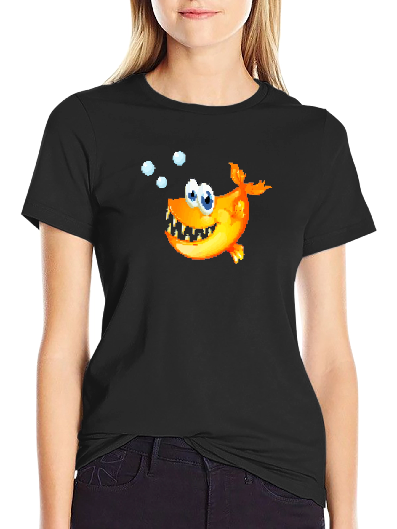 Cartoon Fish Graphic Black T-Shirt