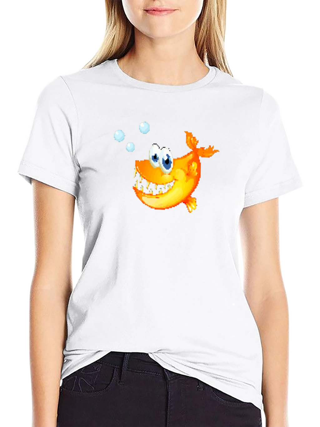 Cartoon Fish Graphic Black T-Shirt