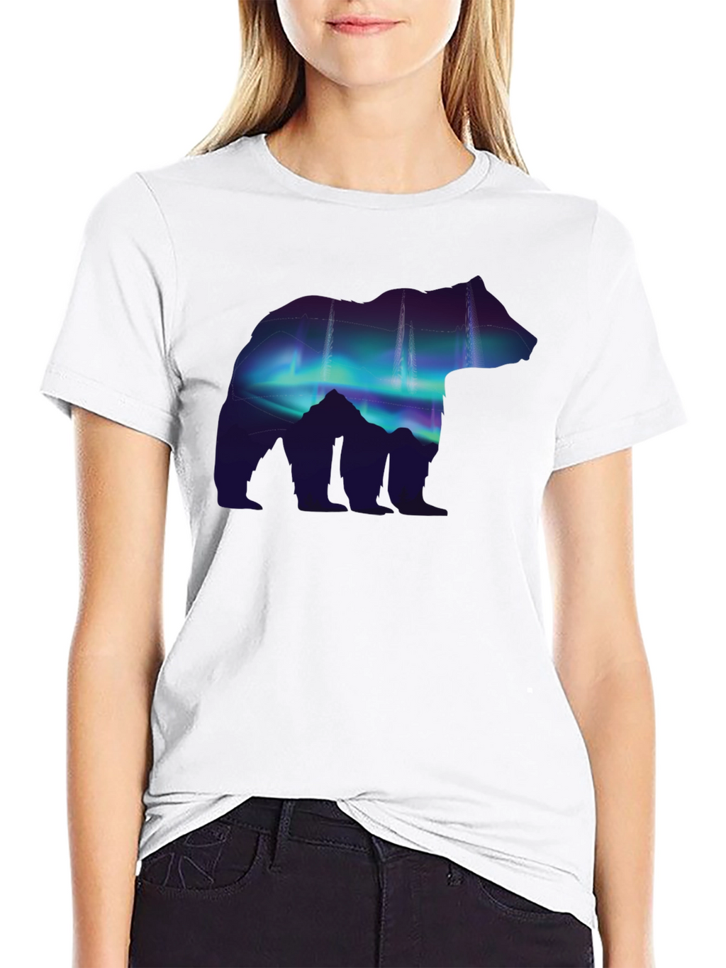 Northern Lights Bear Graphic Tee - Black