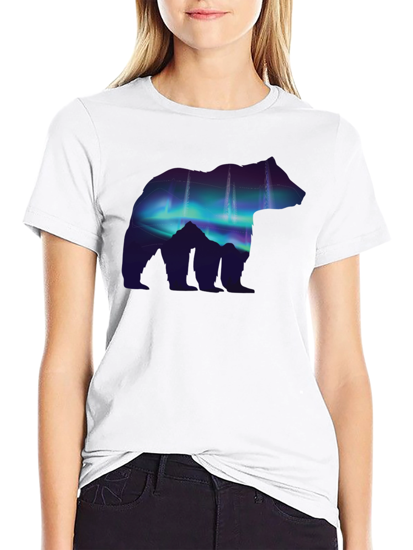 Northern Lights Bear Graphic Tee - Black