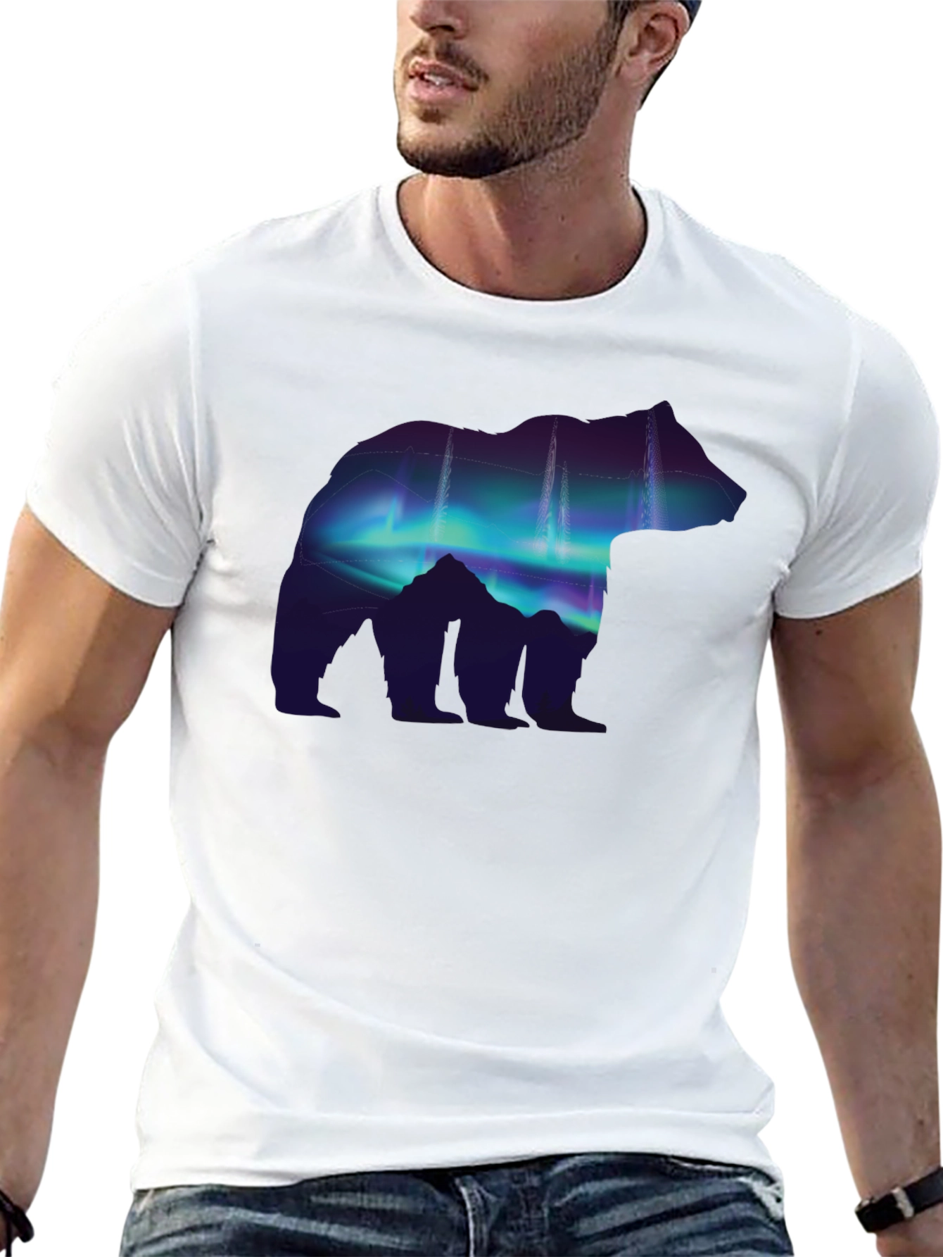 Northern Lights Bear Graphic Tee - Black