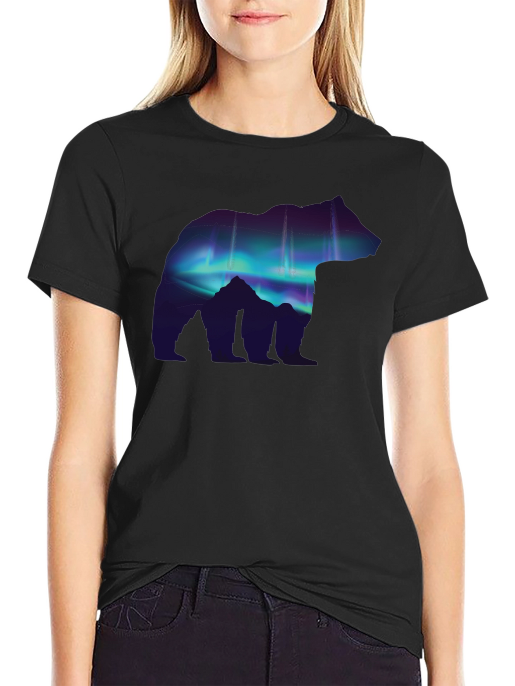 Northern Lights Bear Graphic Tee - Black