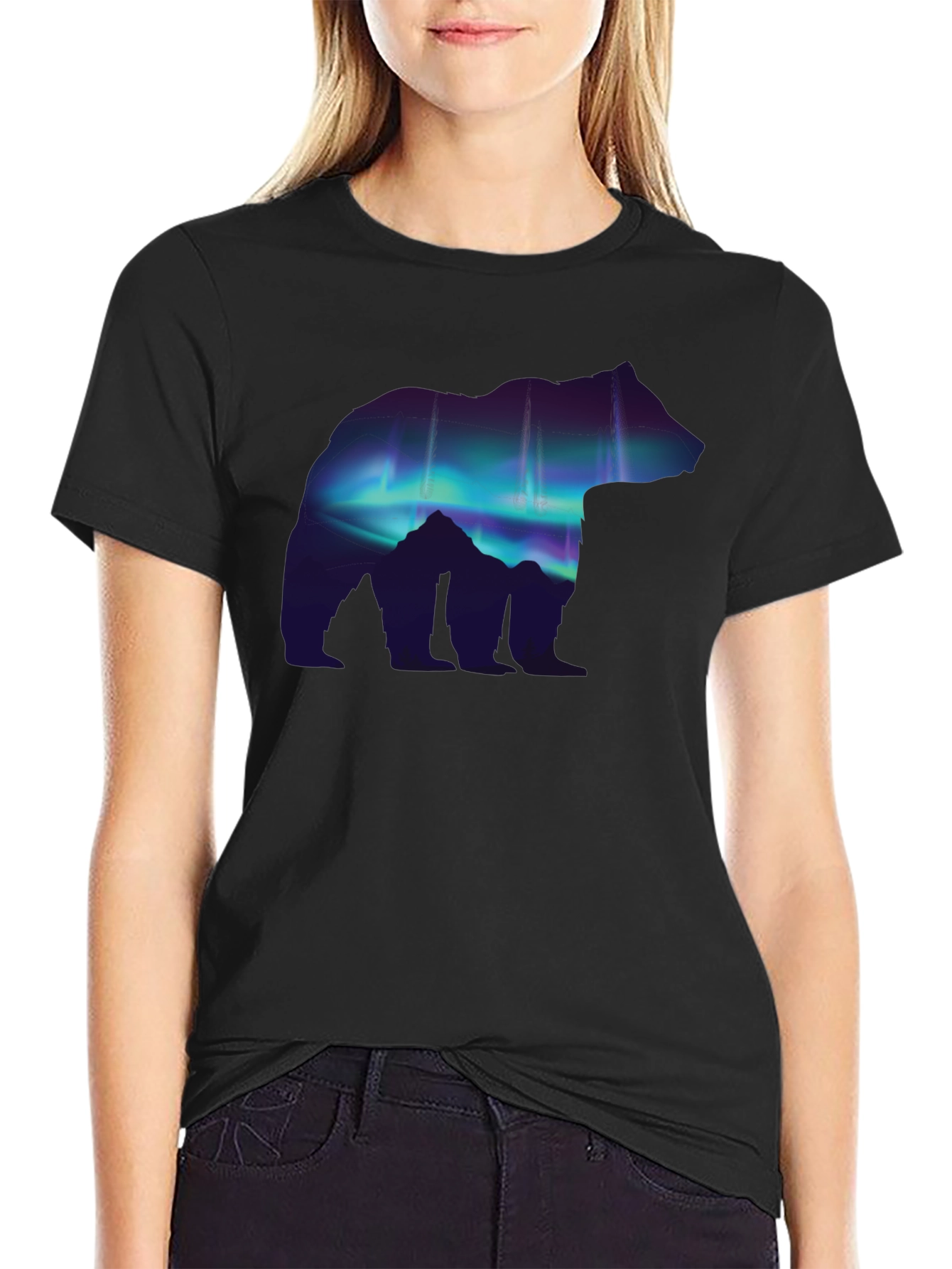 Northern Lights Bear Graphic Tee - Black
