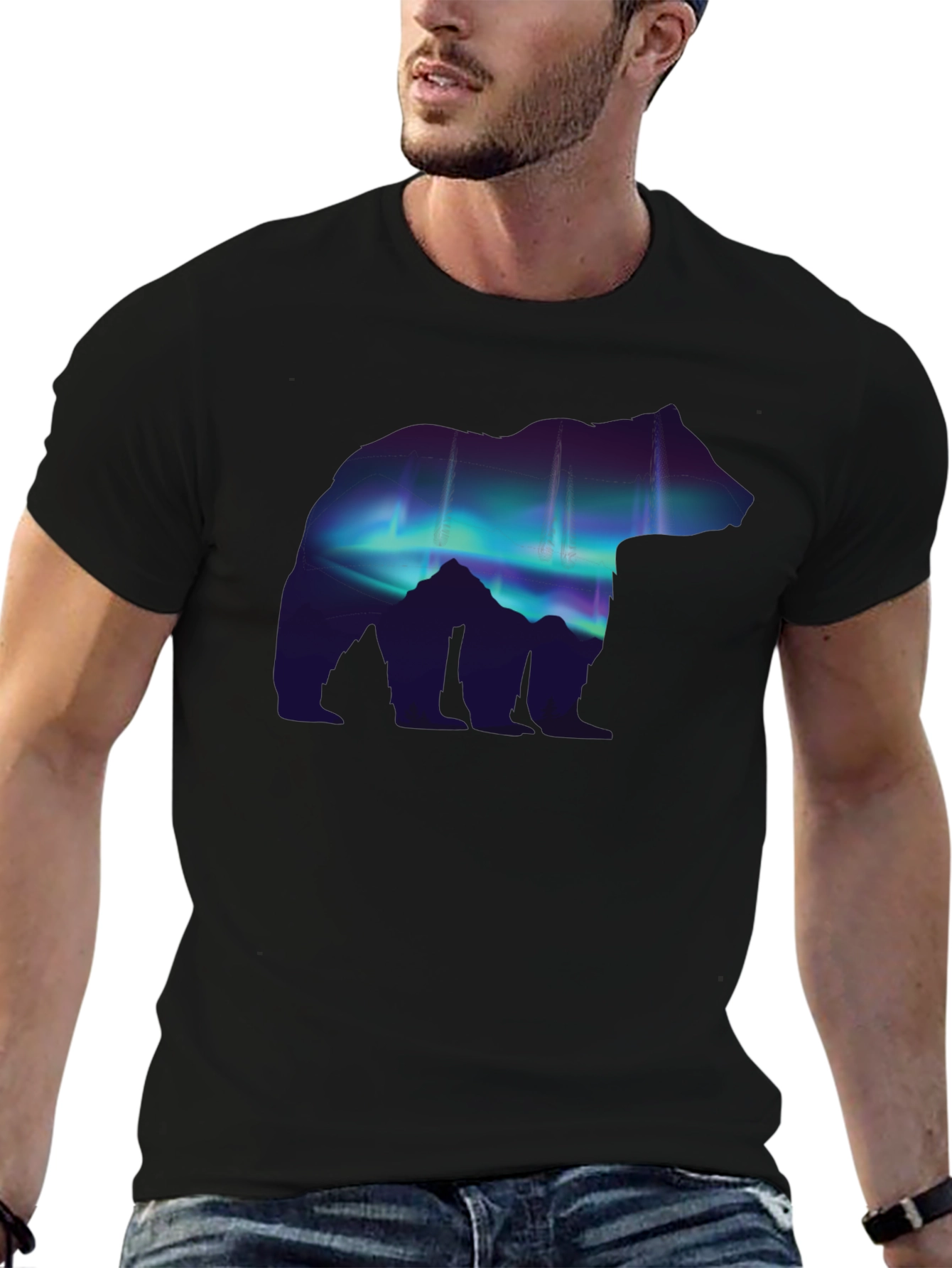 Northern Lights Bear Graphic Tee - Black