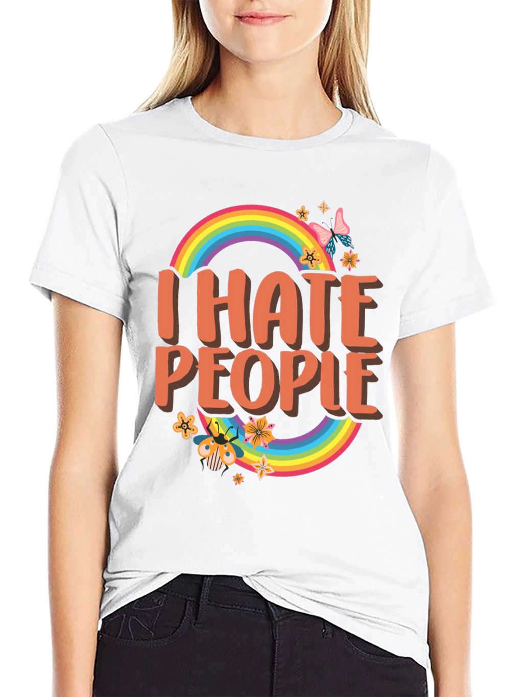 I Hate People Rainbow Graphic T-Shirt