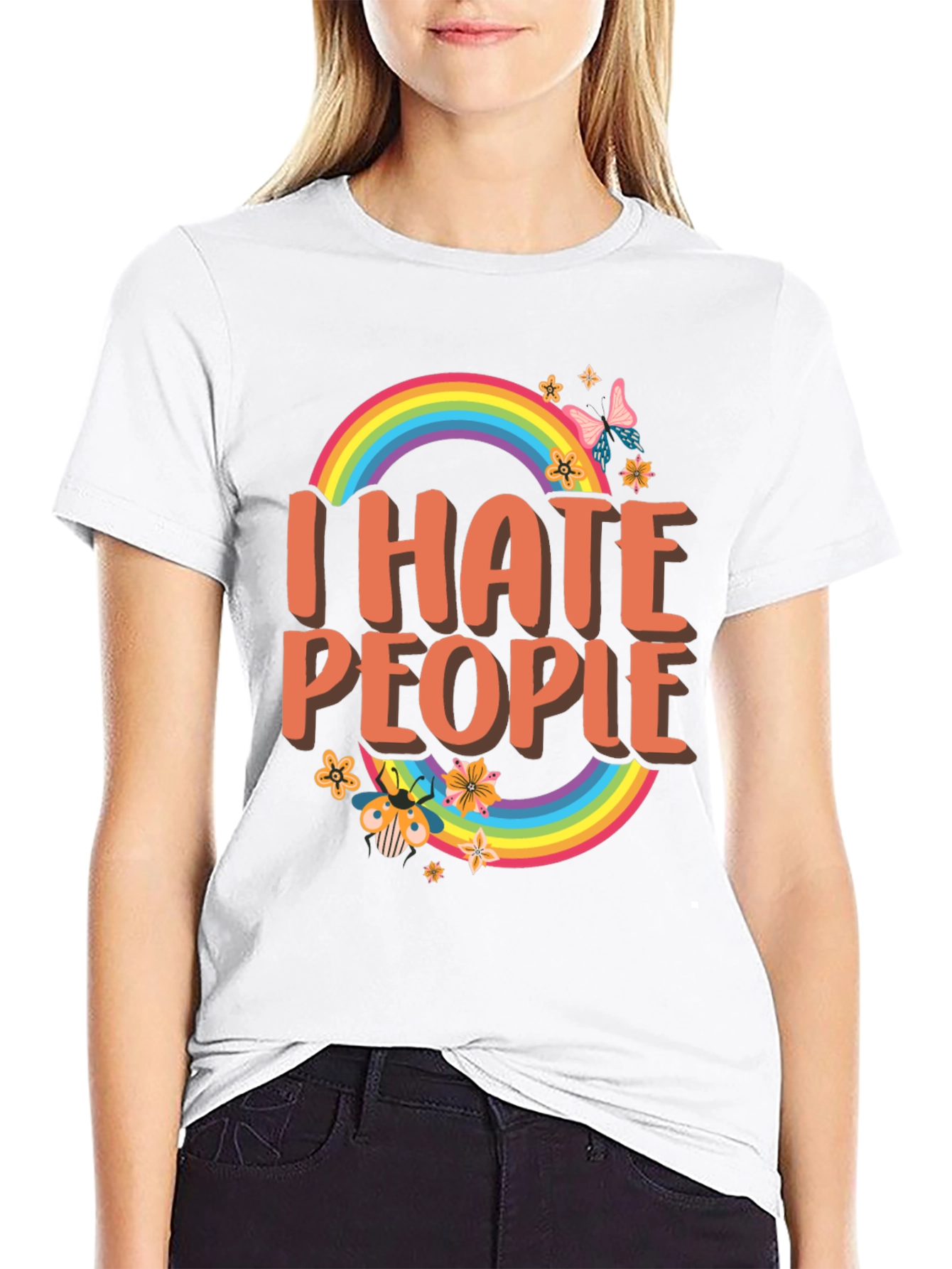 I Hate People Rainbow Graphic T-Shirt