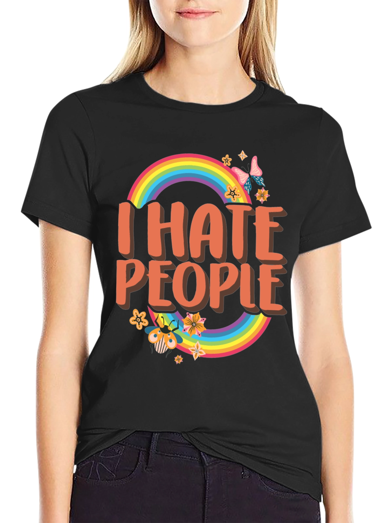 I Hate People Rainbow Graphic T-Shirt