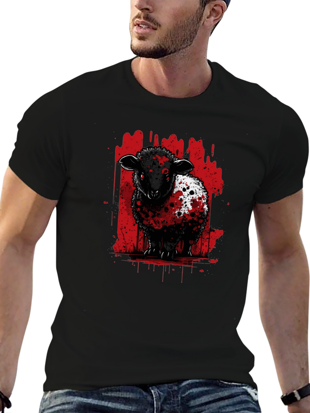 Black Sheep Graphic Tee - Edgy Red Splatter Design
