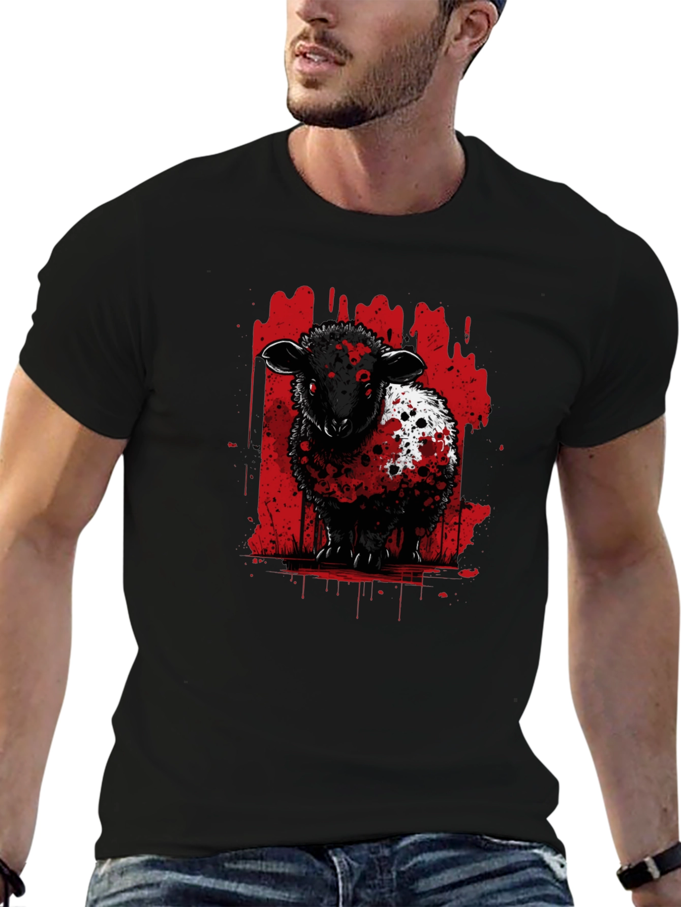 Black Sheep Graphic Tee - Edgy Red Splatter Design