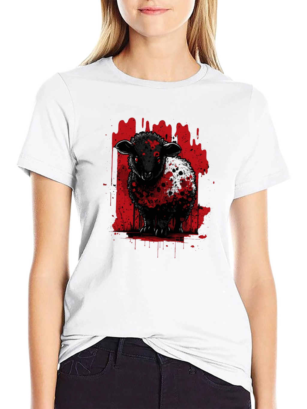 Black Sheep Graphic Tee - Edgy Red Splatter Design