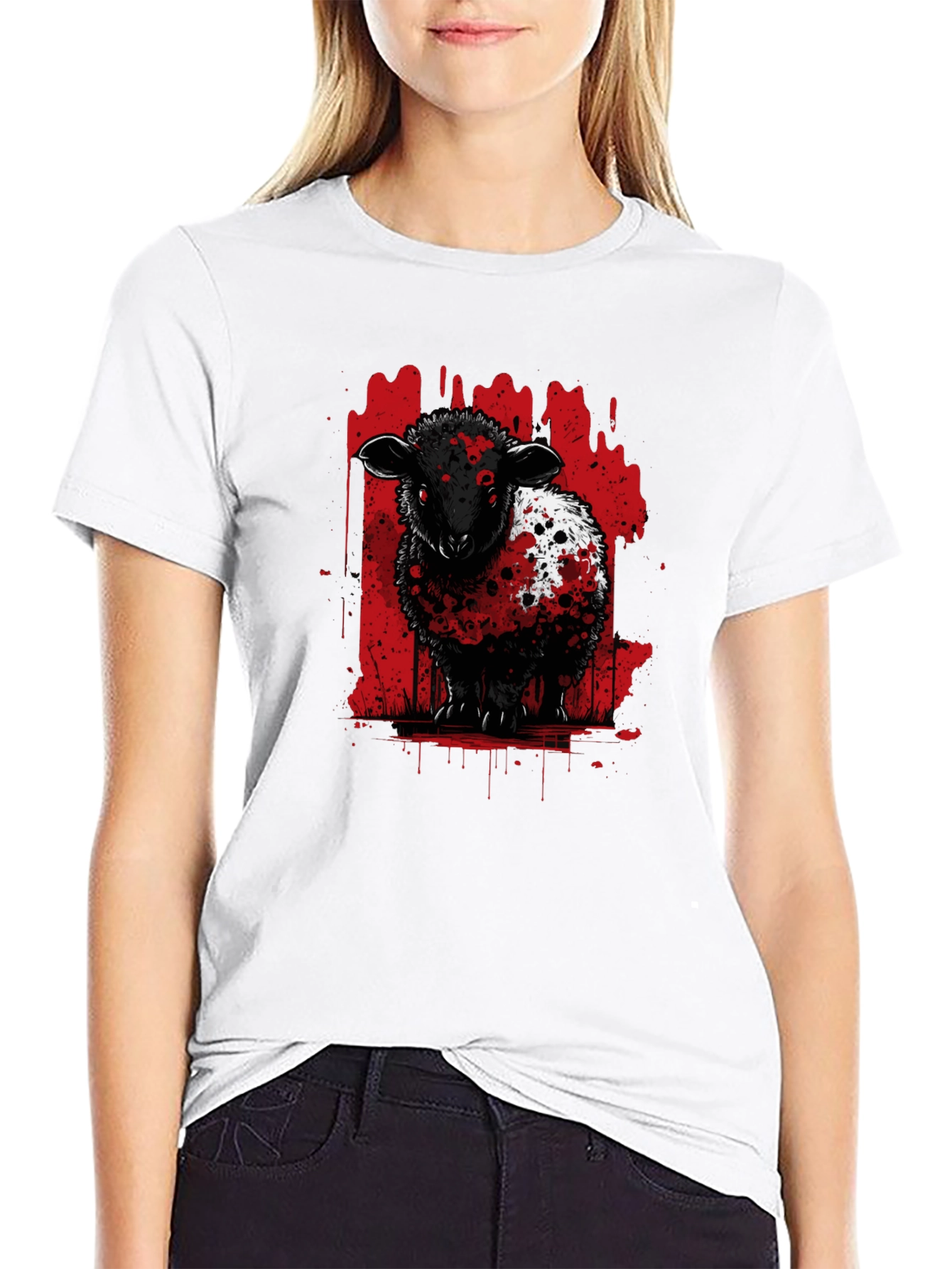 Black Sheep Graphic Tee - Edgy Red Splatter Design