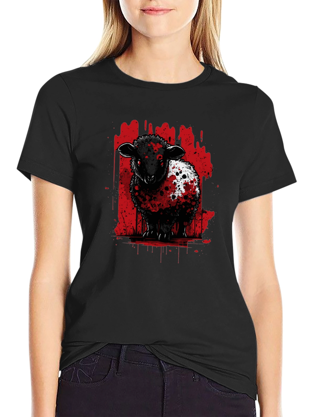 Black Sheep Graphic Tee - Edgy Red Splatter Design