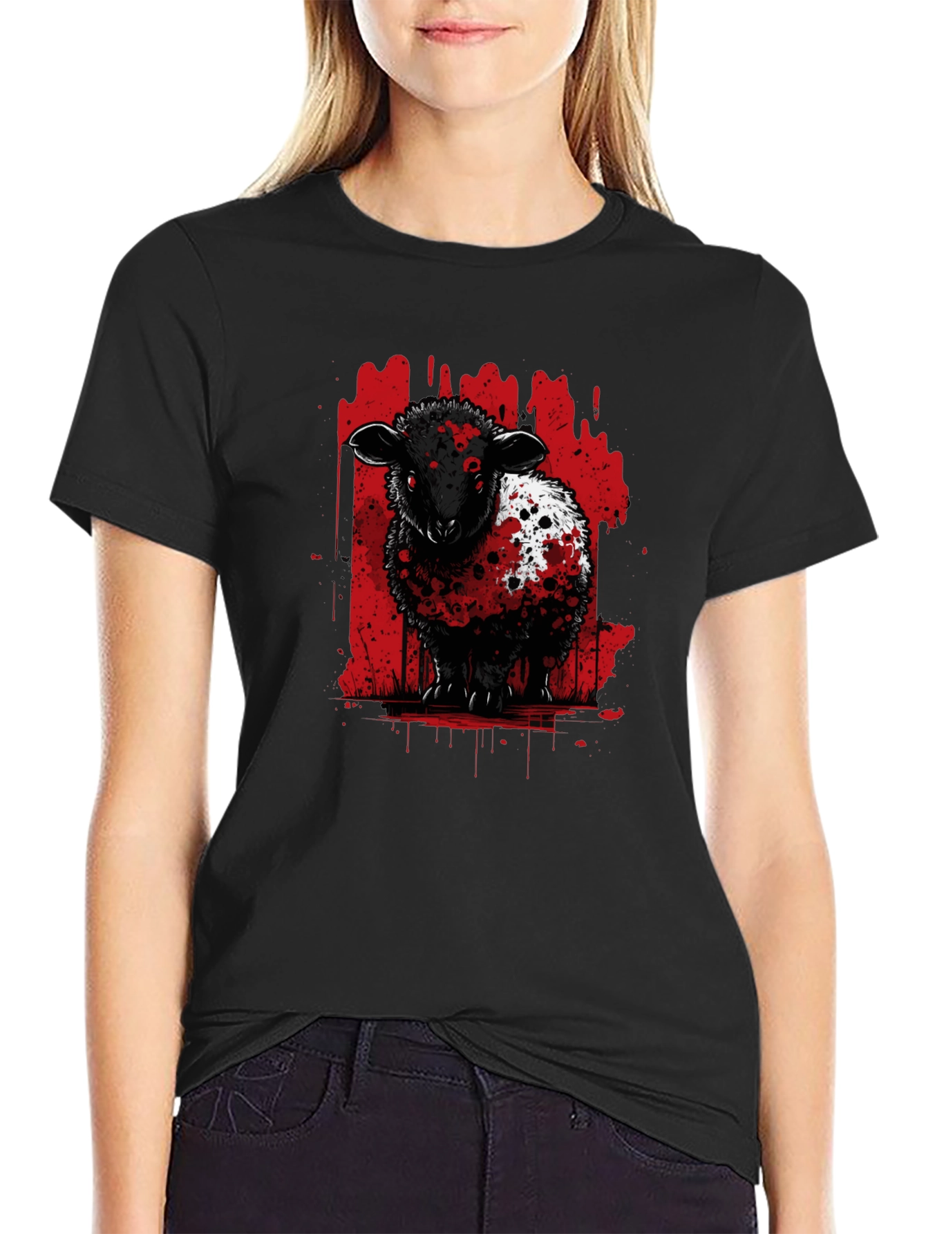 Black Sheep Graphic Tee - Edgy Red Splatter Design