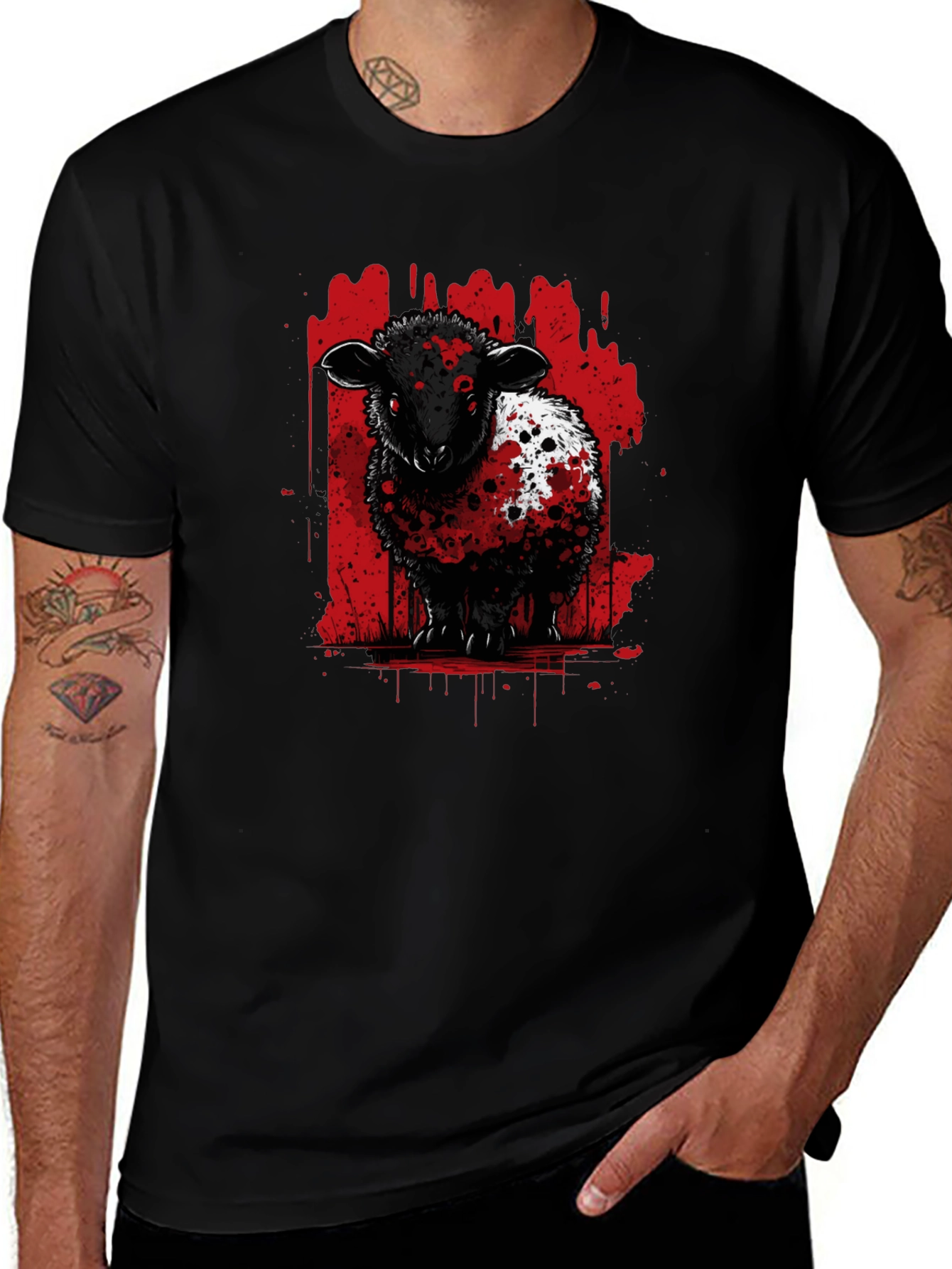 Black Sheep Graphic Tee - Edgy Red Splatter Design