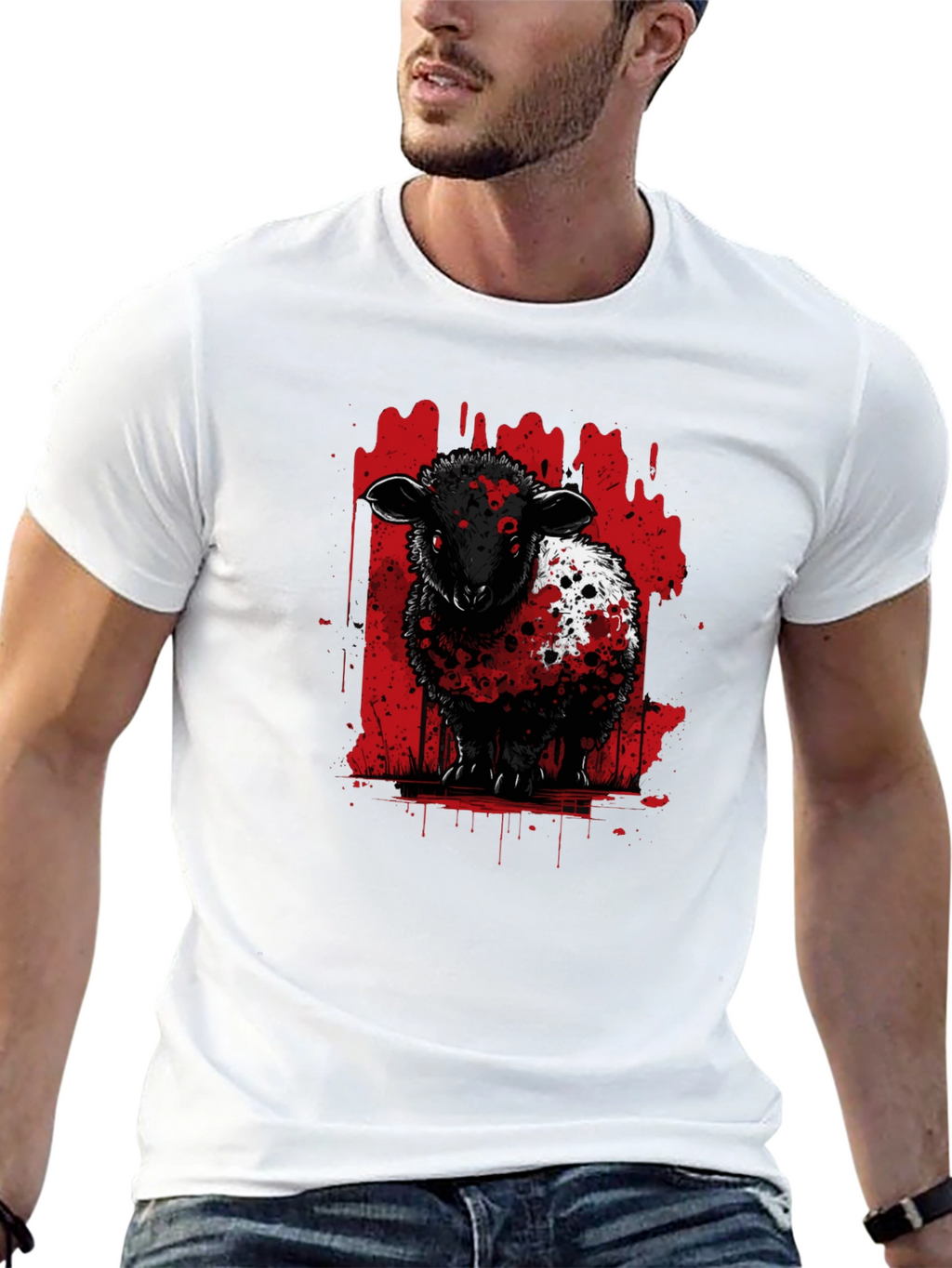 Black Sheep Graphic Tee - Edgy Red Splatter Design