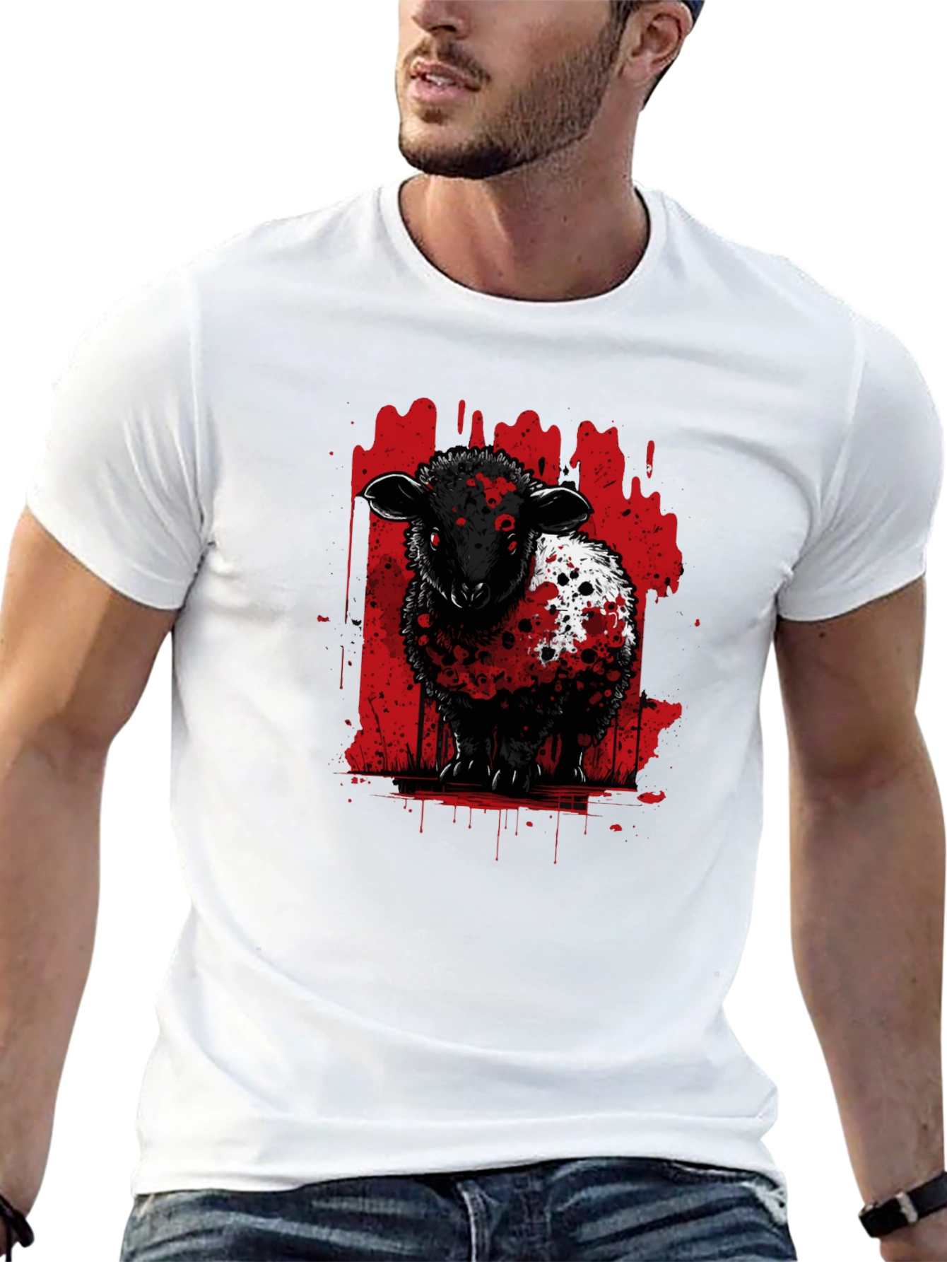 Black Sheep Graphic Tee - Edgy Red Splatter Design