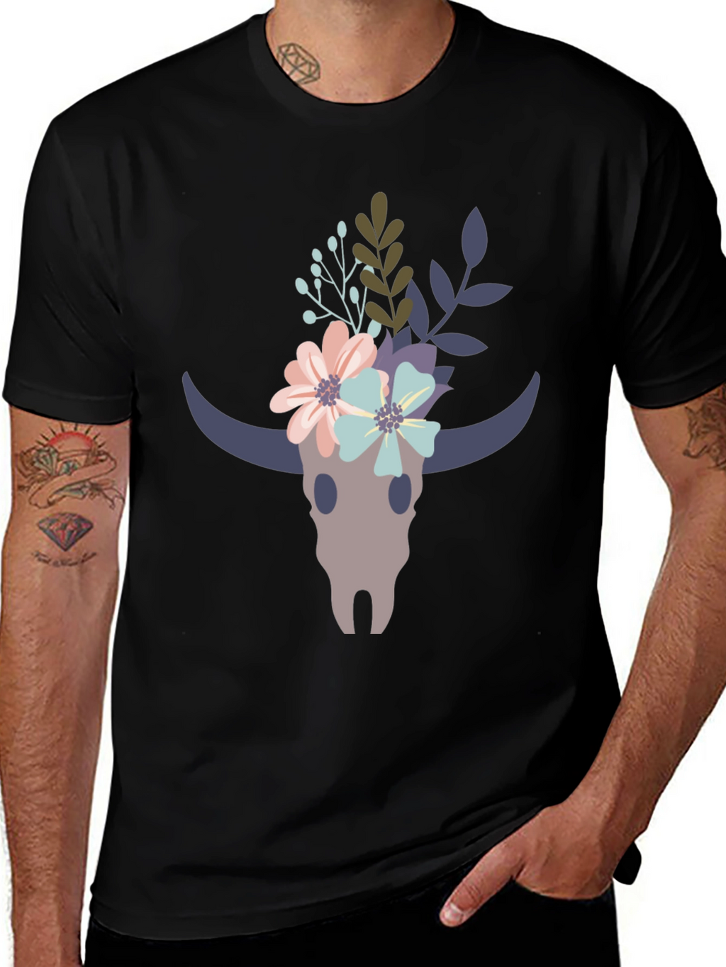 Floral Bull Skull Graphic Tee
