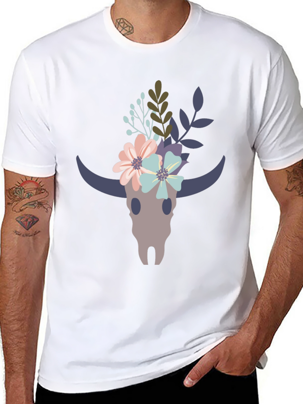 Floral Bull Skull Graphic Tee