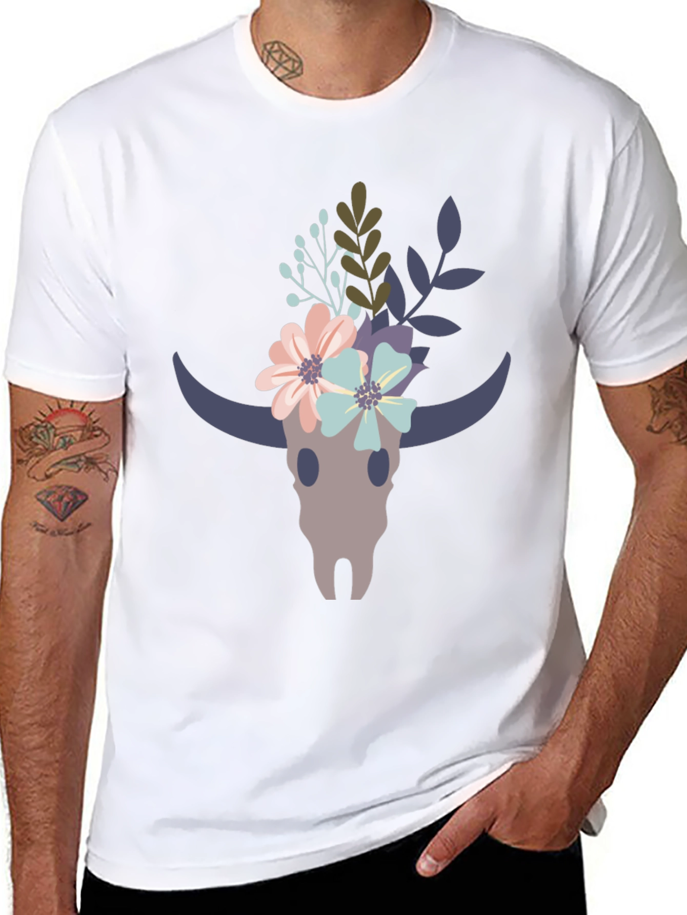 Floral Bull Skull Graphic Tee
