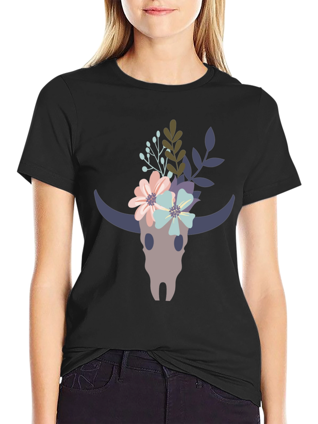 Floral Bull Skull Graphic Tee
