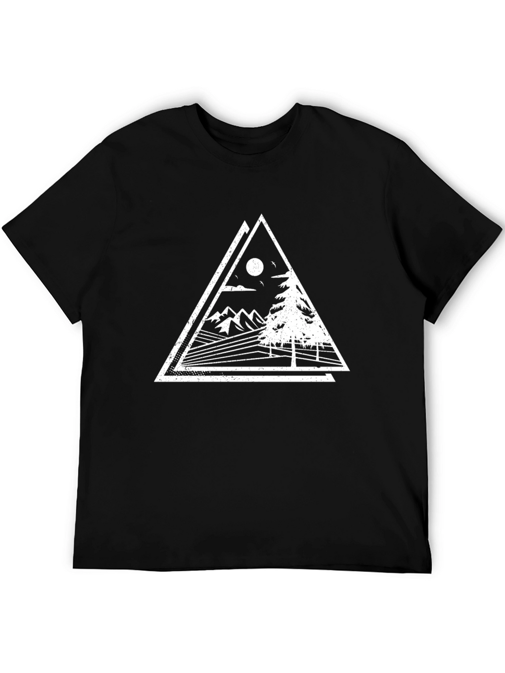 Geometric Mountain Scene Black Tee