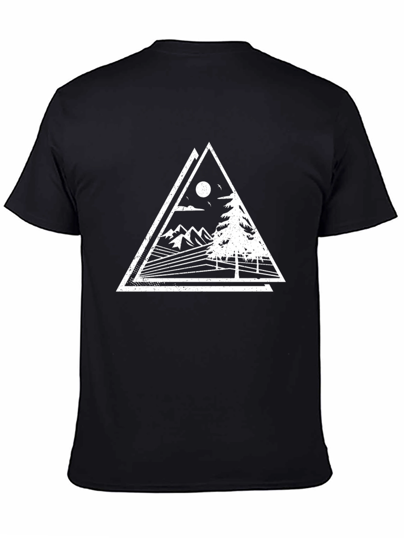 Geometric Mountain Scene Black Tee
