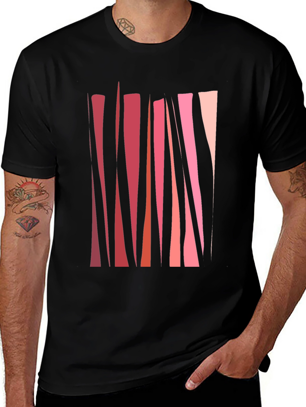 Abstract Geometric Line Art Mens Black T-Shirt