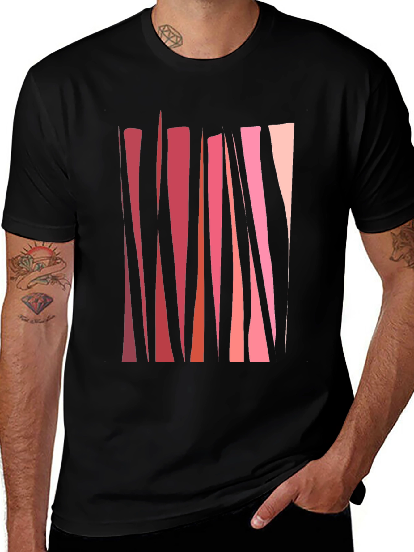 Abstract Geometric Line Art Mens Black T-Shirt