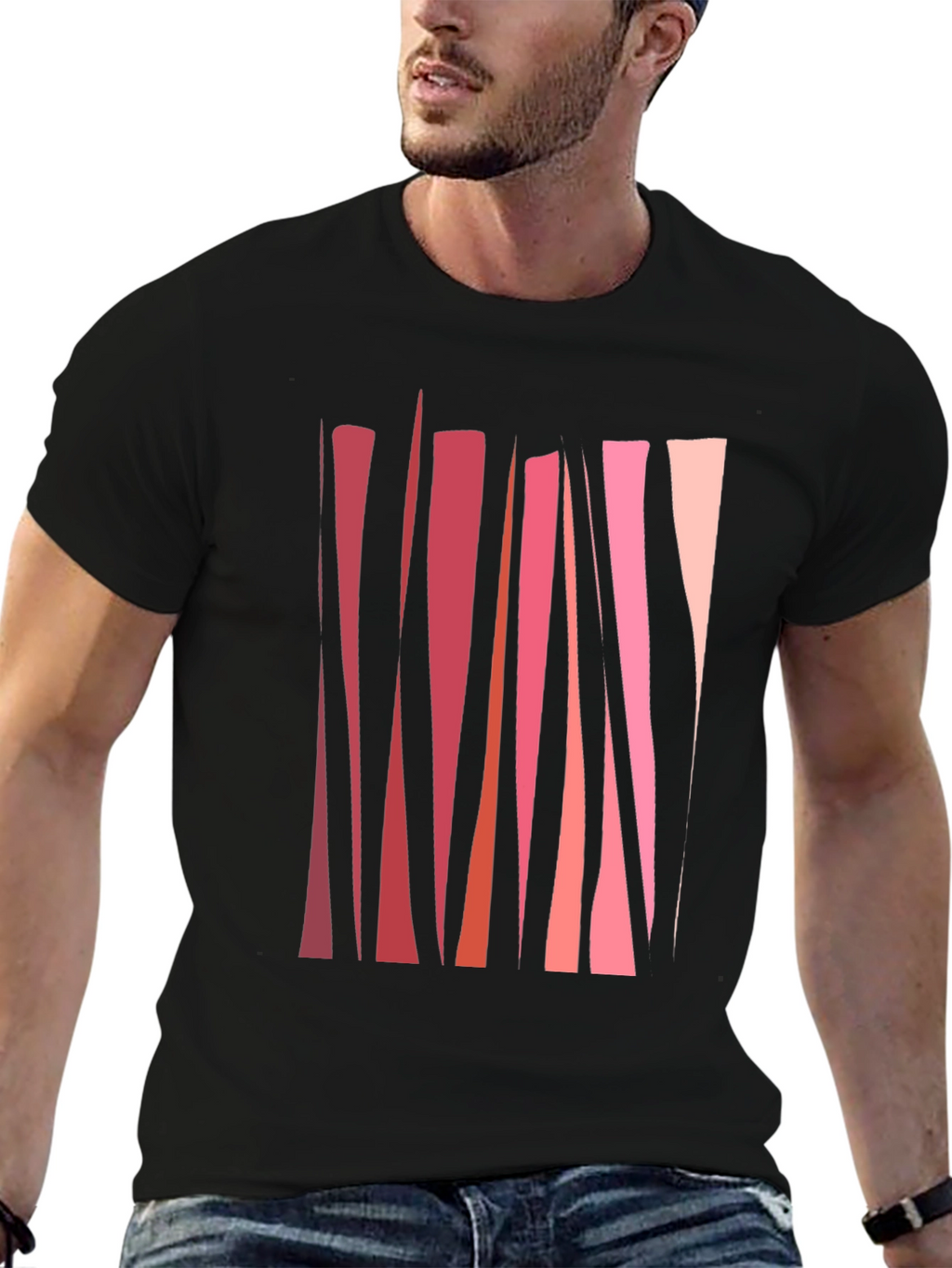 Abstract Geometric Line Art Mens Black T-Shirt