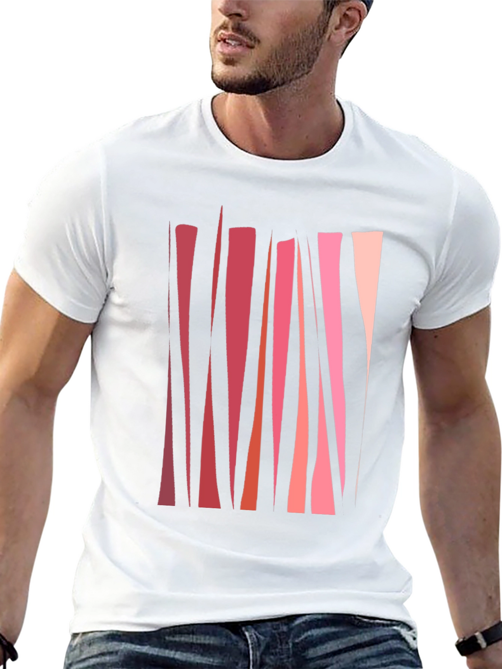 Abstract Geometric Line Art Mens Black T-Shirt