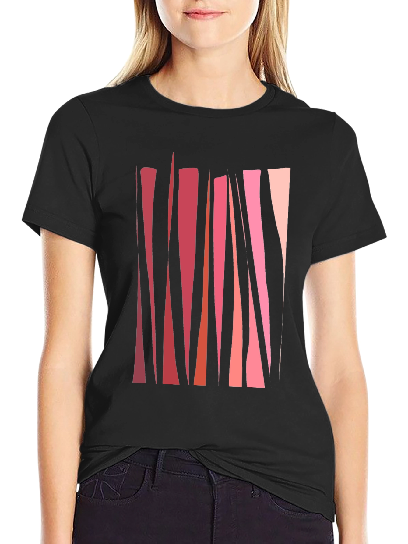 Abstract Geometric Line Art Mens Black T-Shirt
