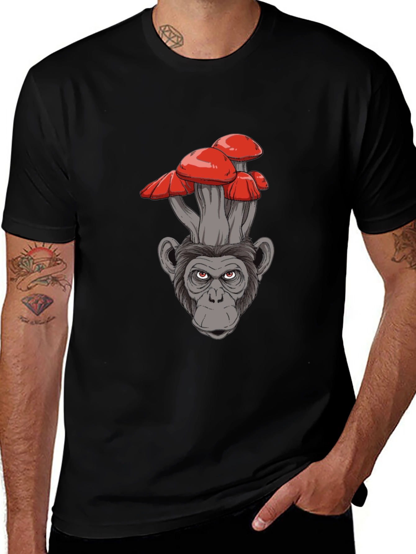 Mushroom Monkey Graphic Tee - Cool Novelty Shirt