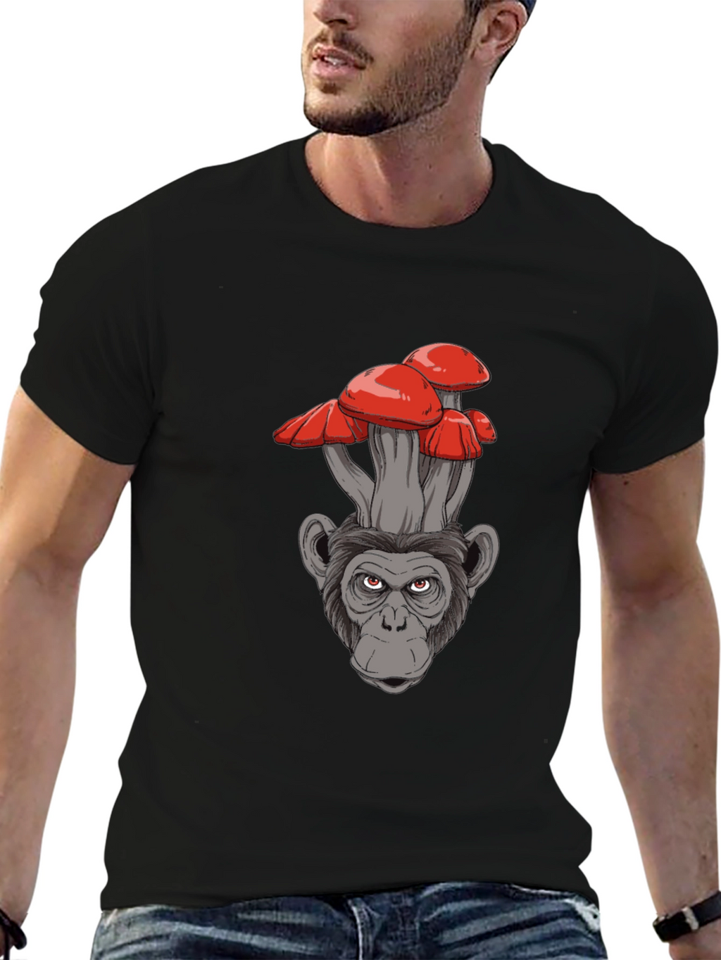 Mushroom Monkey Graphic Tee - Cool Novelty Shirt
