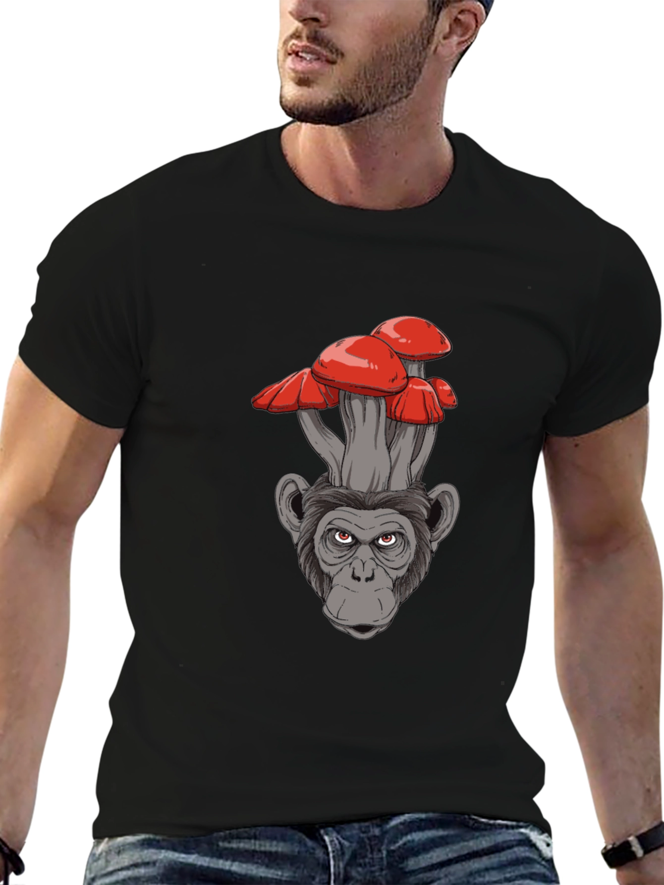 Mushroom Monkey Graphic Tee - Cool Novelty Shirt