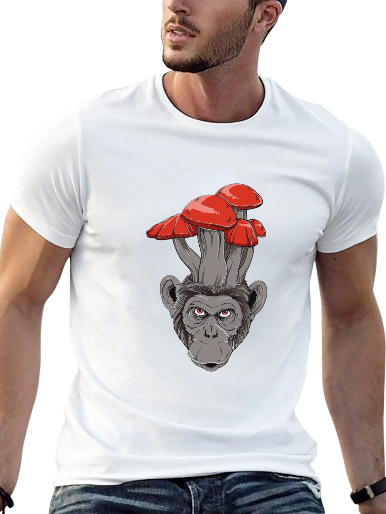 Mushroom Monkey Graphic Tee - Cool Novelty Shirt